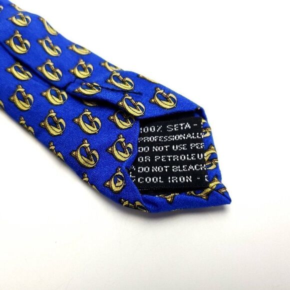 Gianni Versace Blue Print Geometric Short Silk Tie - Picture 4 of 6